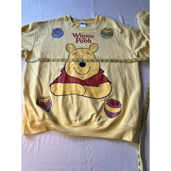 Disney Winnie The Pooh Sweatshirt SZ LG Yellow Crew Neck Pullover Cozy - Picture 3 of 6